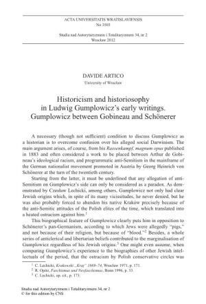 Historicism and Historiosophy in Ludwig Gumplowicz's Early Writings