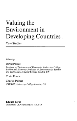 Valuing the Environment in Developing Countries Case Studies