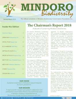 Biodiversity January-March 2019 the Official Newsletter of Mindoro Biodiversity Conservation Foundation Inc