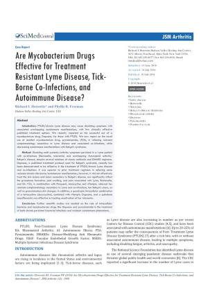 Are Mycobacterium Drugs Effective for Treatment Resistant Lyme Disease, Tick-Borne Co-Infections, and Autoimmune Disease?