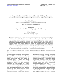 A Study on the Sources of Resources and Capacity Building in Resource Mobilization: Case of Private Chartered Universities in Nakuru Town, Kenya