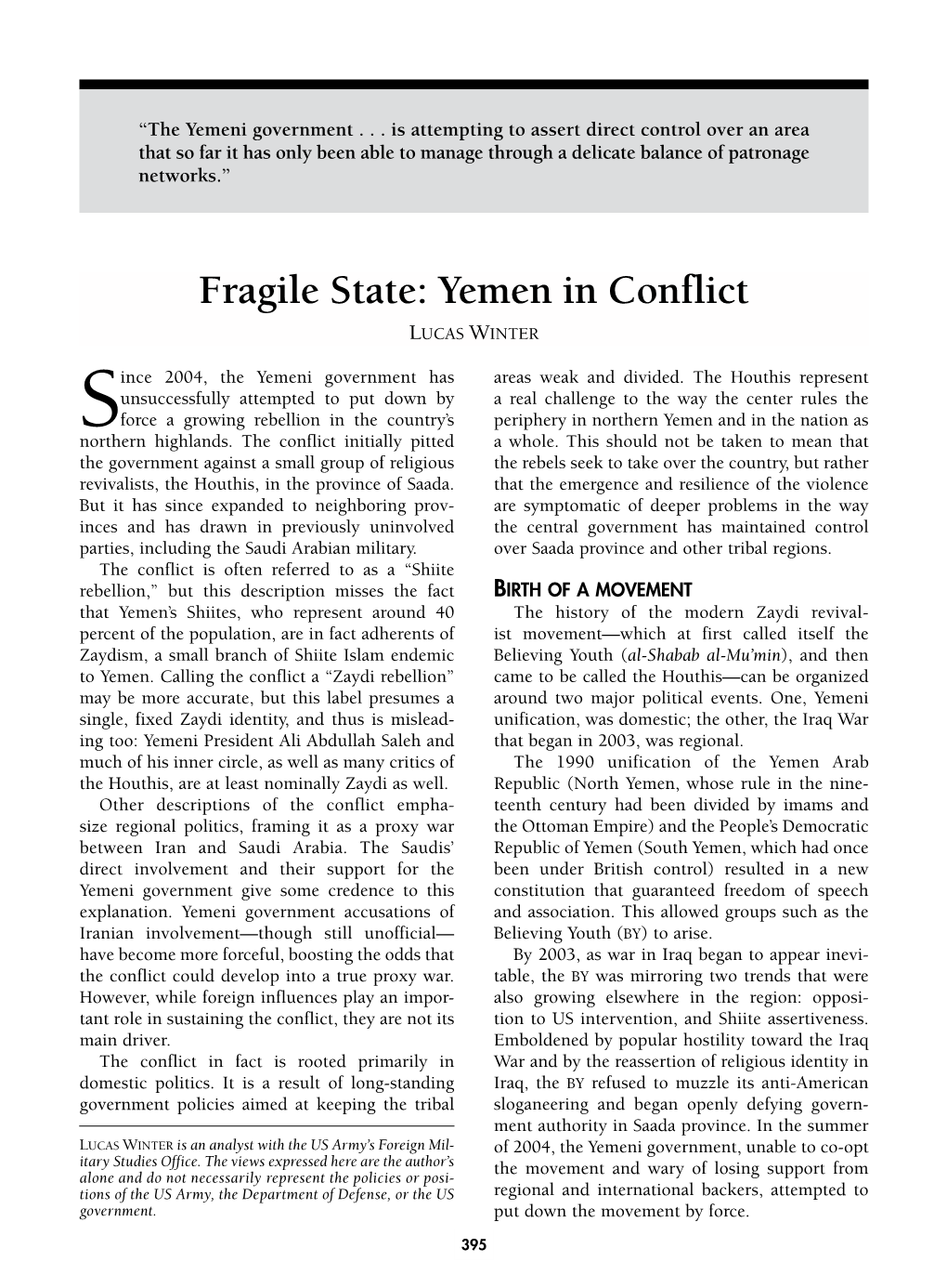 Fragile State: Yemen in Conflict Lucas Winter