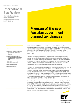 Program of the New Austrian Government: Planned Tax Changes