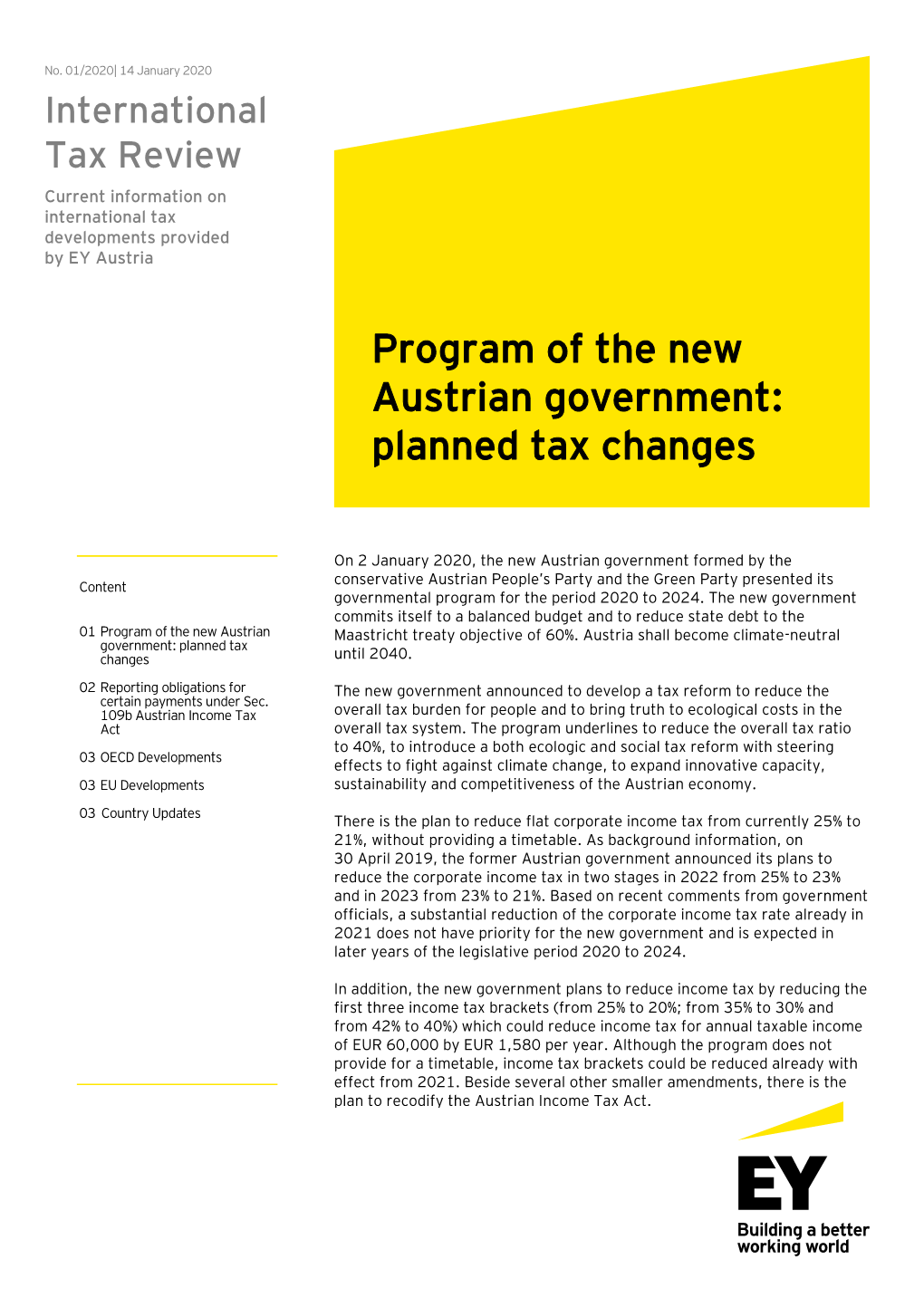 Program of the New Austrian Government: Planned Tax Changes