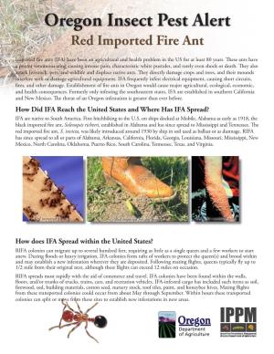 Oregon Insect Pest Alert: Red Imported Fire Ants