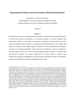 Experimental Evidence on the Economics of Rural Electrification*