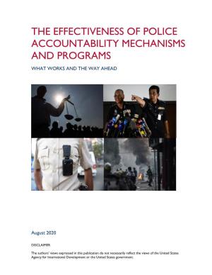 The Effectiveness of Police Accountability Mechanisms and Programs What Works and the Way Ahead