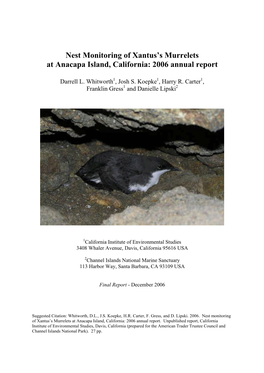Nest Monitoring of Xantus's Murrelets at Anacapa Island, California: 2006