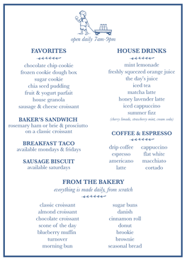 Milk & Cookies Menu Winter 2018