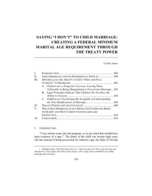To Child Marriage: Creating a Federal Minimum Marital Age Requirement Through the Treaty Power