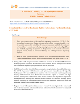 Sexual and Reproductive Health and Rights, Maternal and Newborn Health & COVID-19 Coronavirus Disease