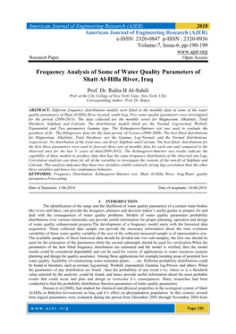 Frequency Analysis of Some of Water Quality Parameters of Shatt Al-Hilla River, Iraq