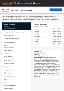 231B Bus Time Schedule & Line Route
