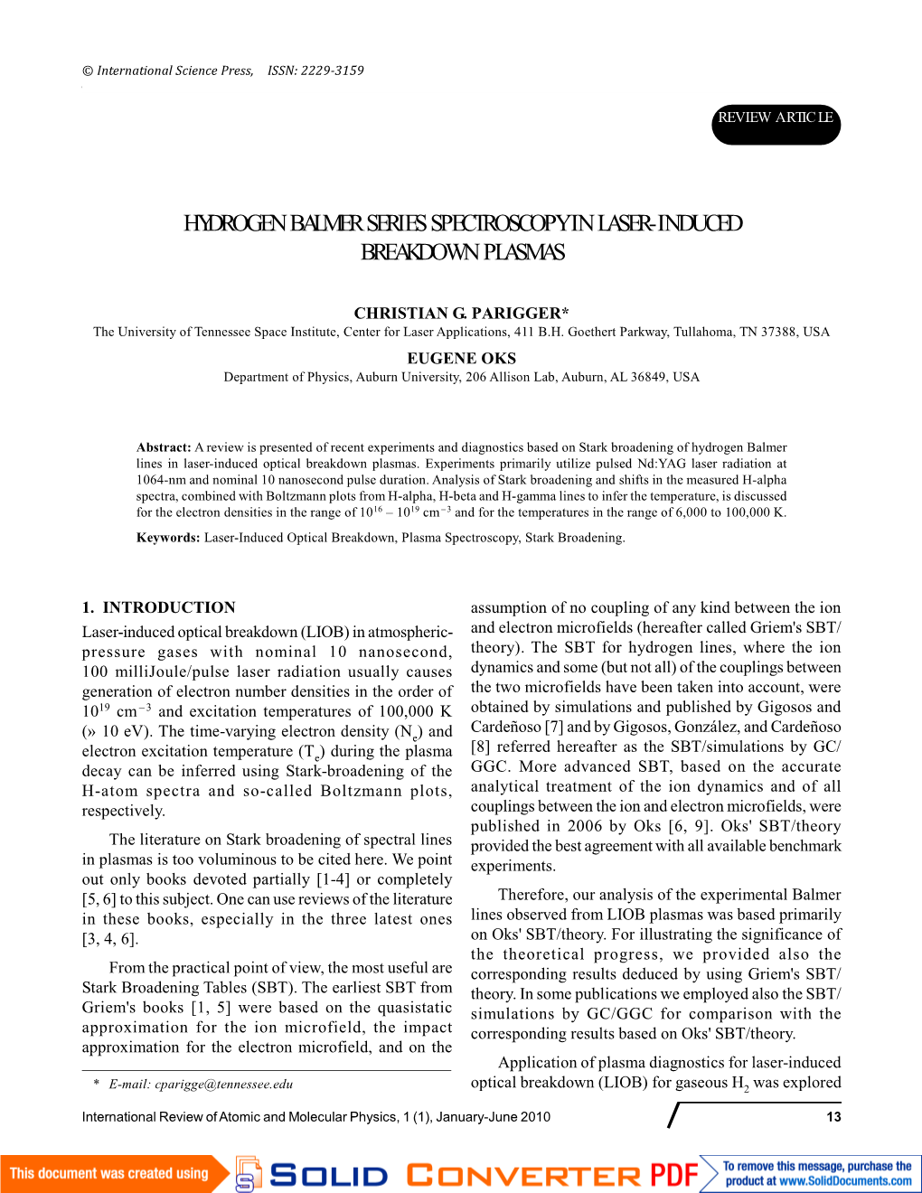 Hydrogen Balmer Series Spectroscopy In Laser Induced Breakdown Plasmas Docslib