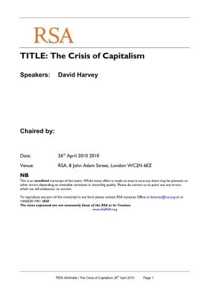 David Harvey Chaired By