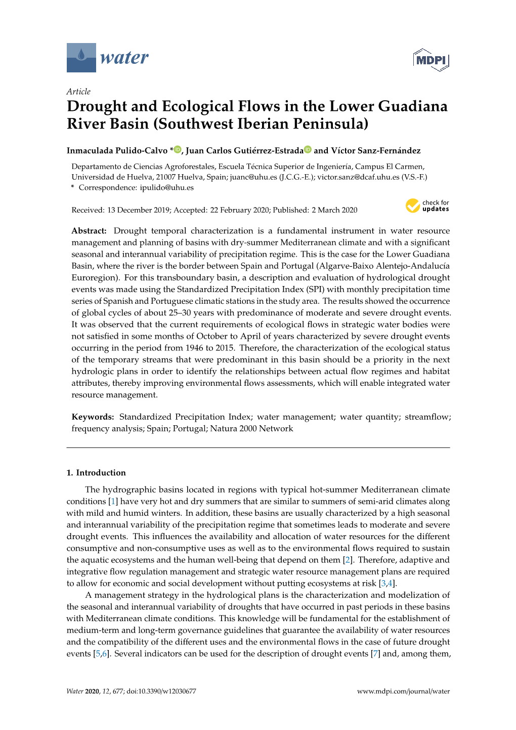 Drought and Ecological Flows in the Lower Guadiana River Basin (Southwest Iberian Peninsula)