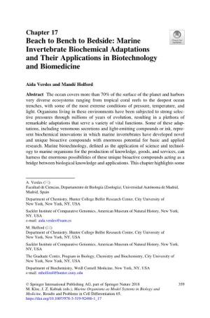 Beach to Bench to Bedside: Marine Invertebrate Biochemical Adaptations and Their Applications in Biotechnology and Biomedicine