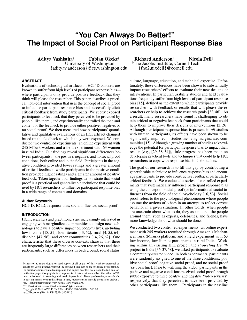 The Impact of Social Proof on Participant Response Bias