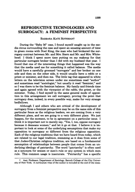 Reproductive Technologies and Surrogacy: a Feminist Perspective