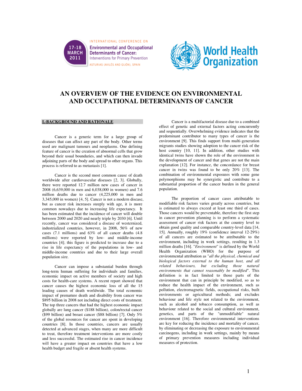 An Overview of the Evidence on Environmental and Occupational Determinants of Cancer