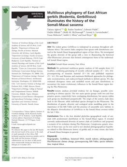 Rodentia, Gerbilliscus) Illuminates the History of the Somali-Masai Savanna Tatiana Aghov�A1,2* , Radim �Sumbera3, Lubom�Ir Pi�Alek3, Ond�Rej Mikula1,4, Molly M