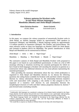 Valency Patterns for Bivalent Verbs in Two West African Languages: Mandinka (Mande) and Jóola Banjal (Atlantic)