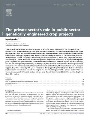 The Private Sector's Role in Public Sector Genetically Engineered Crop