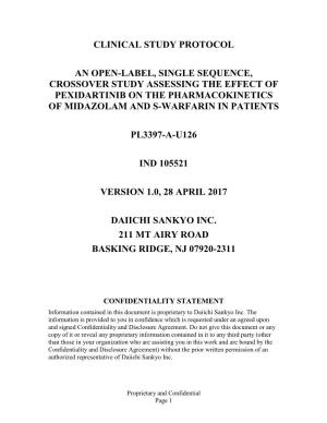 Clinical Study Protocol an Open-Label, Single