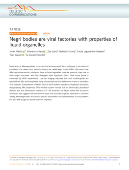 Negri Bodies Are Viral Factories with Properties of Liquid Organelles