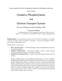 Oxidative Phosphorylation Electron Transport System