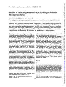 Studies of Cellular Hypersensitivityto Ionising Radiation in Friedreich's