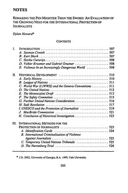 Remaking the Pen Mightier Than the Sword: an Evaluation of the Growing Need for the International Protection of Journalists