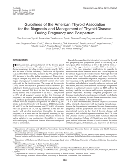 Guidelines of the American Thyroid Association for the Diagnosis and Management of Thyroid Disease During Pregnancy and Postpartum