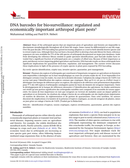 DNA Barcodes for Bio-Surveillance: Regulated and Economically Important Arthropod Plant Pests1 Muhammad Ashfaq and Paul D.N