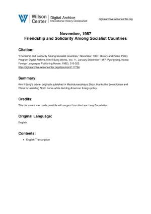 November, 1957 Friendship and Solidarity Among Socialist Countries