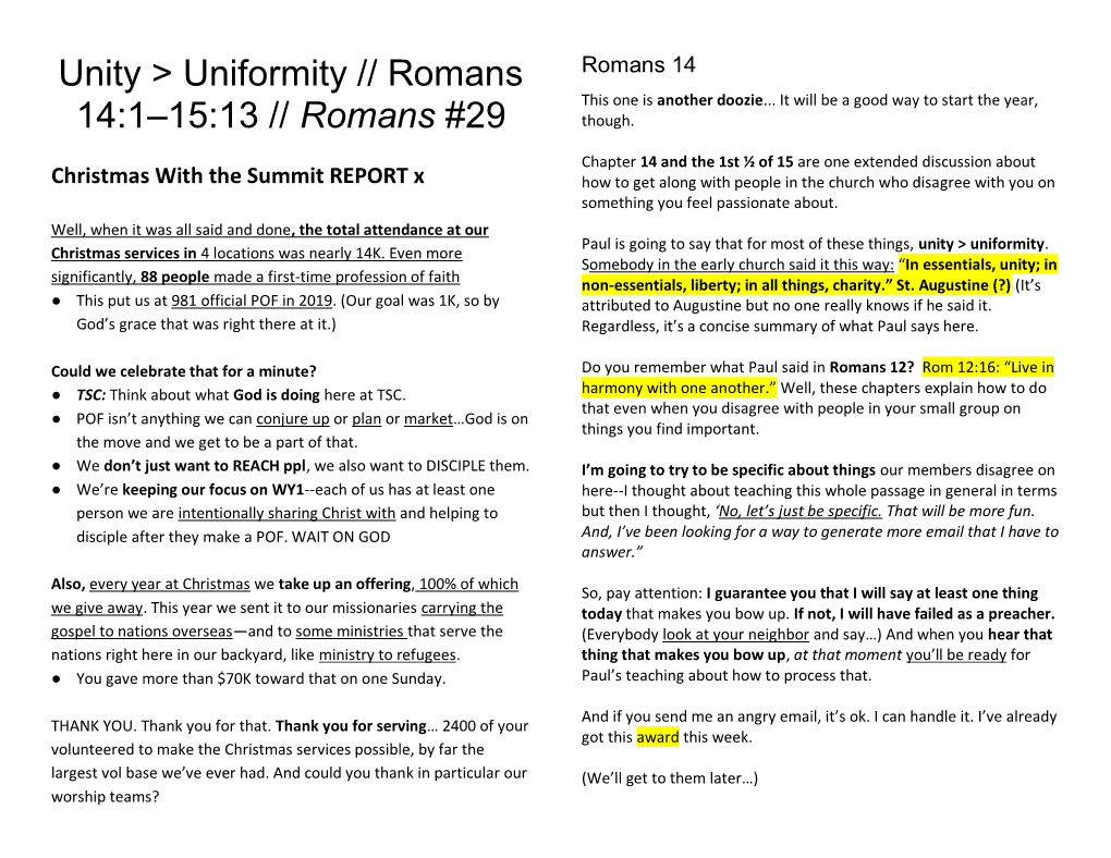 Unity > Uniformity // Romans 14:1–15:13 // Romans