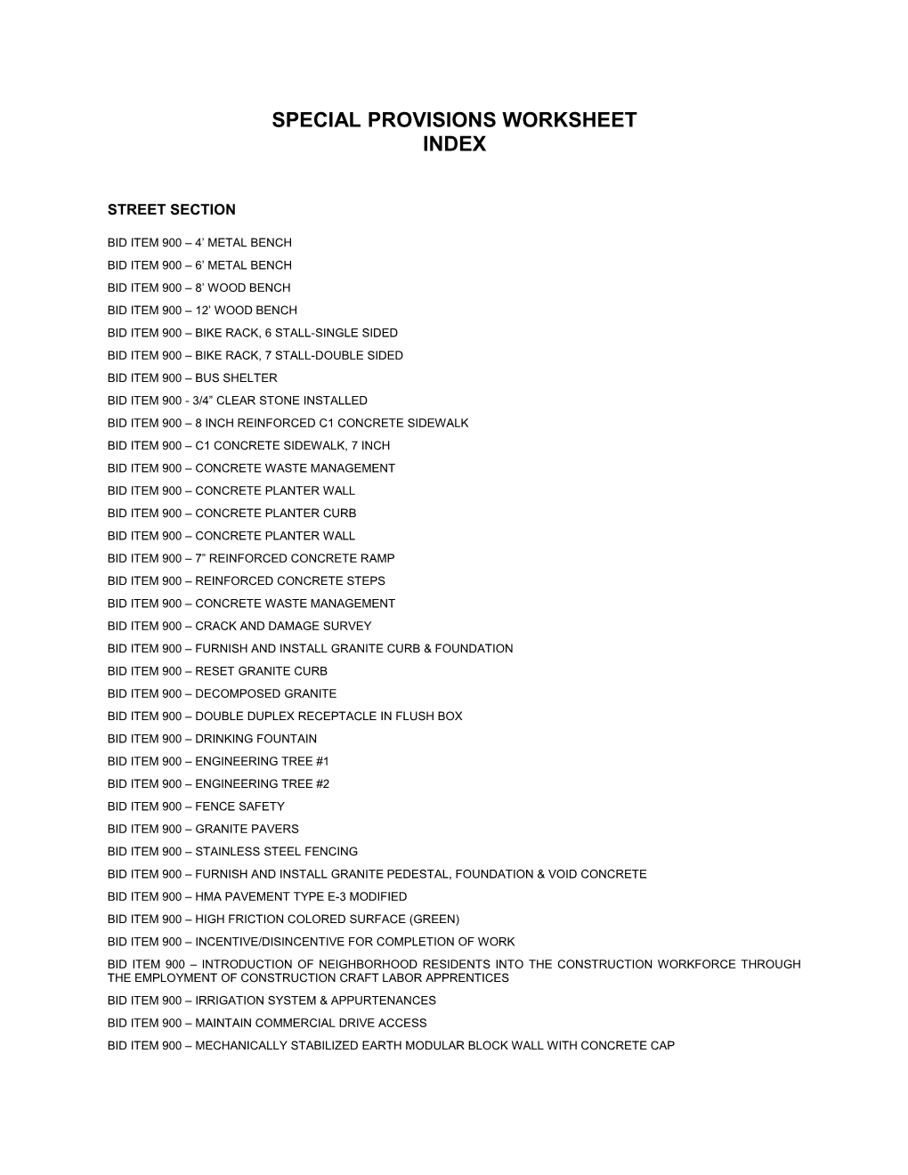 Special Provisions Worksheet