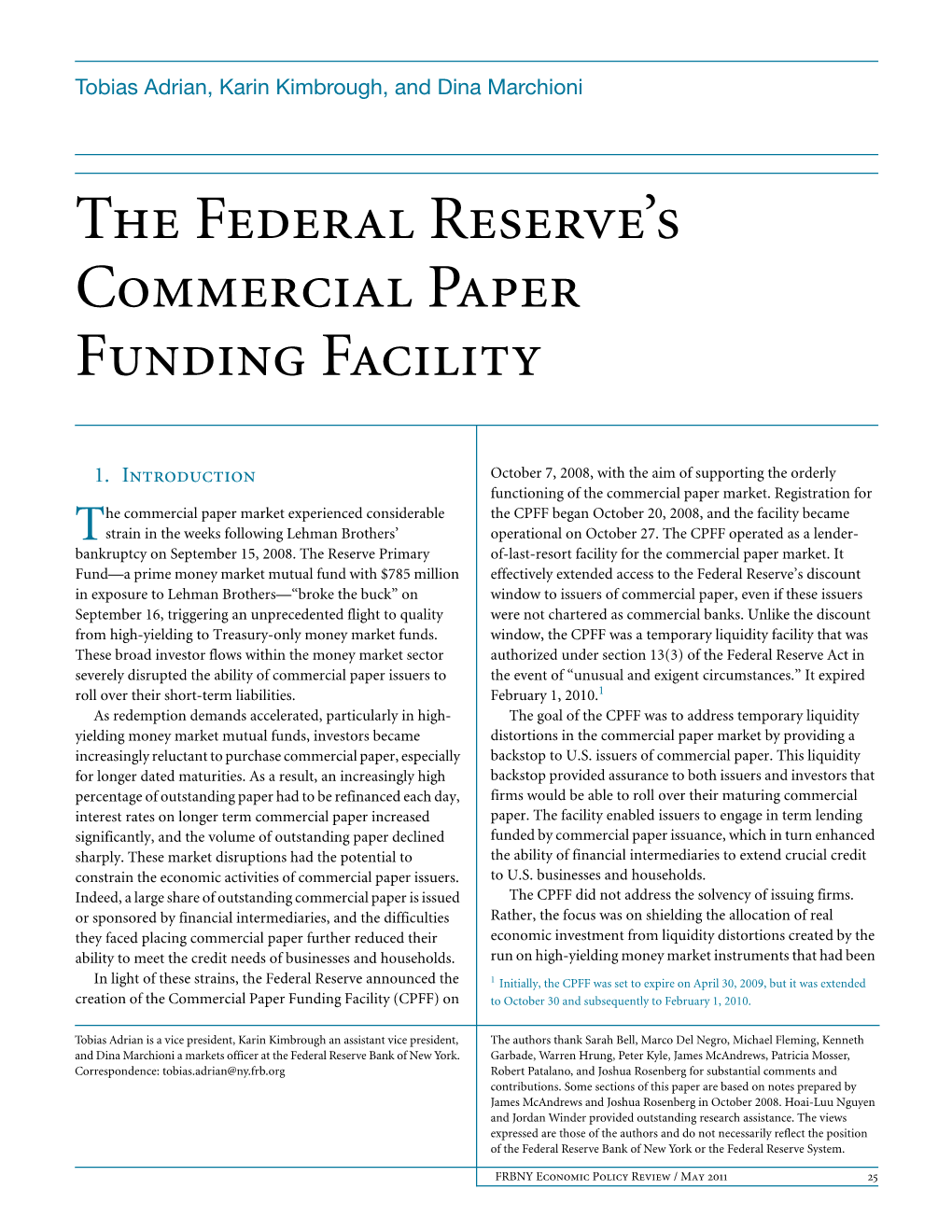 The Federal Reserve's Commercial Paper Funding Facility