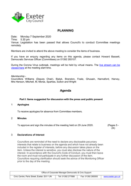 Agenda Document for Planning Committee, 07/09/2020 17:30