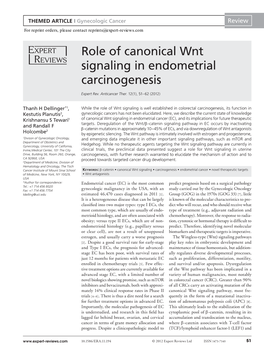 Role of Canonical Wnt Signaling in Endometrial Carcinogenesis