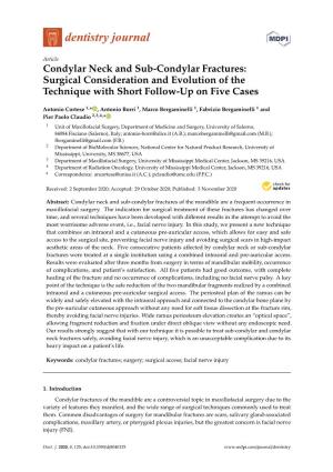 Condylar Neck and Sub-Condylar Fractures: Surgical Consideration and Evolution of the Technique with Short Follow-Up on Five Cases