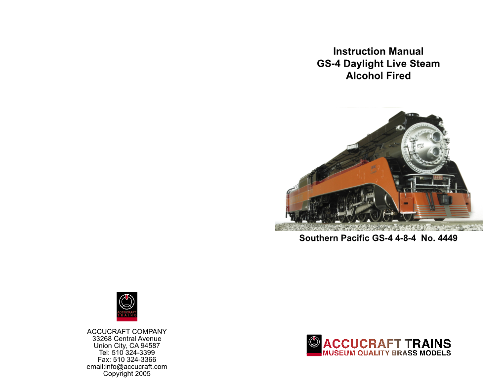 Instruction Manual GS-4 Daylight Live Steam Alcohol Fired