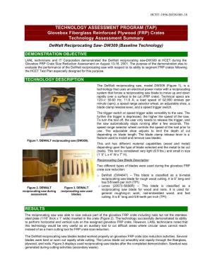 FRP) Crates Technology Assessment Summary Dewalt Reciprocating Saw- DW309 (Baseline Technology)