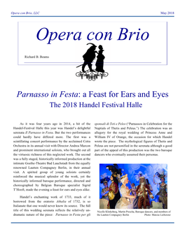 Parnasso in Festa: a Feast for Ears and Eyes the 2018 Handel Festival Halle