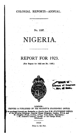 Annual Report of the Colonies, Nigeria, 1923