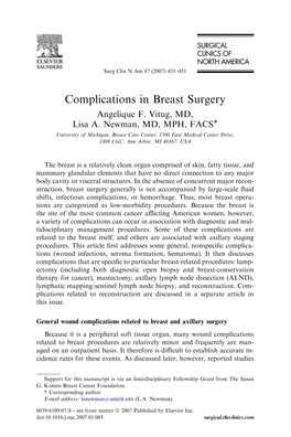 Complications in Breast Surgery Angelique F