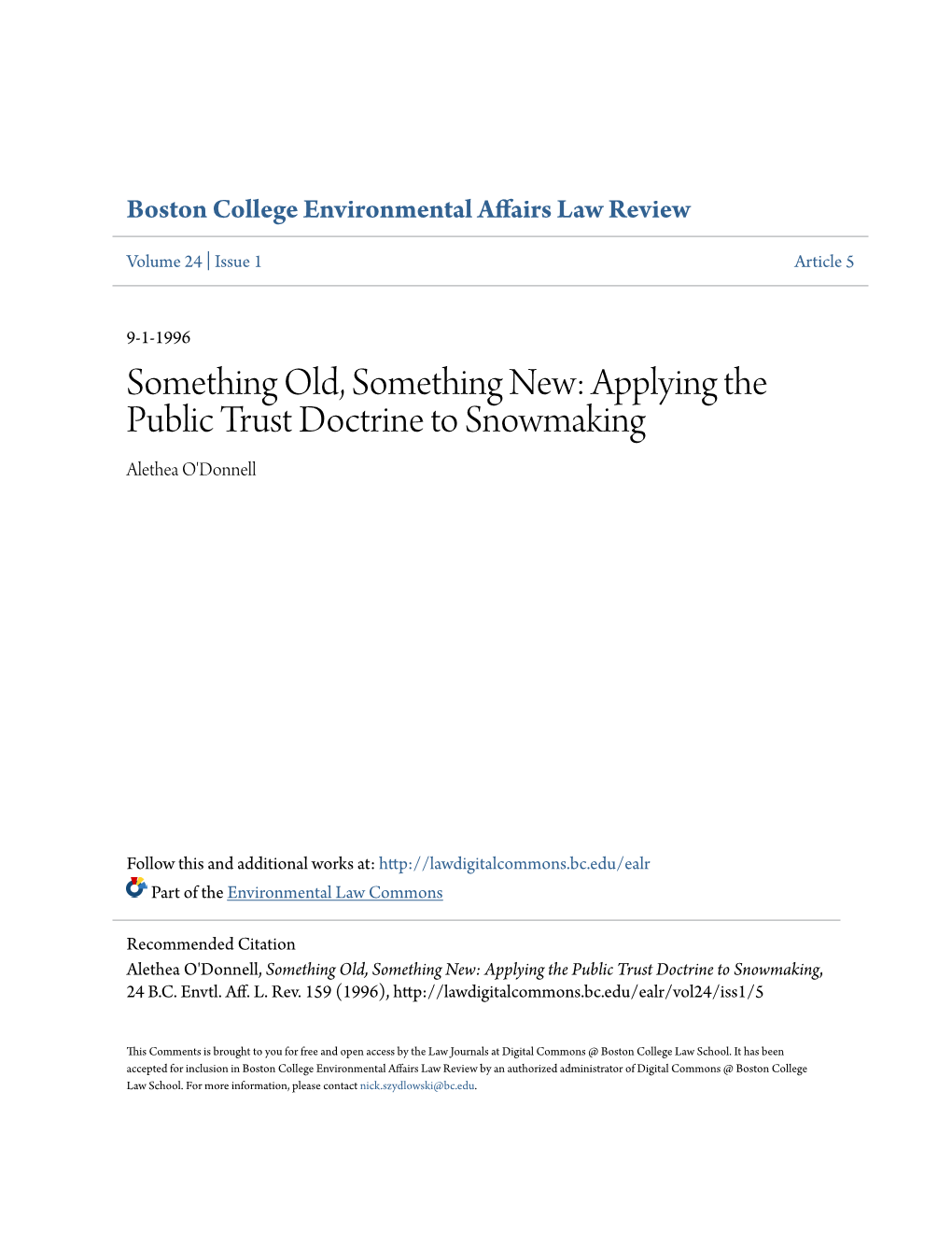 Applying the Public Trust Doctrine to Snowmaking Alethea O'donnell