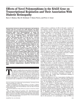 Effects of Novel Polymorphisms in the RAGE Gene on Transcriptional Regulation and Their Association with Diabetic Retinopathy Barry I