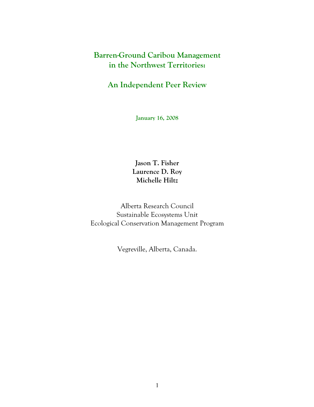 Barren-Ground Caribou Management in the Northwest Territories