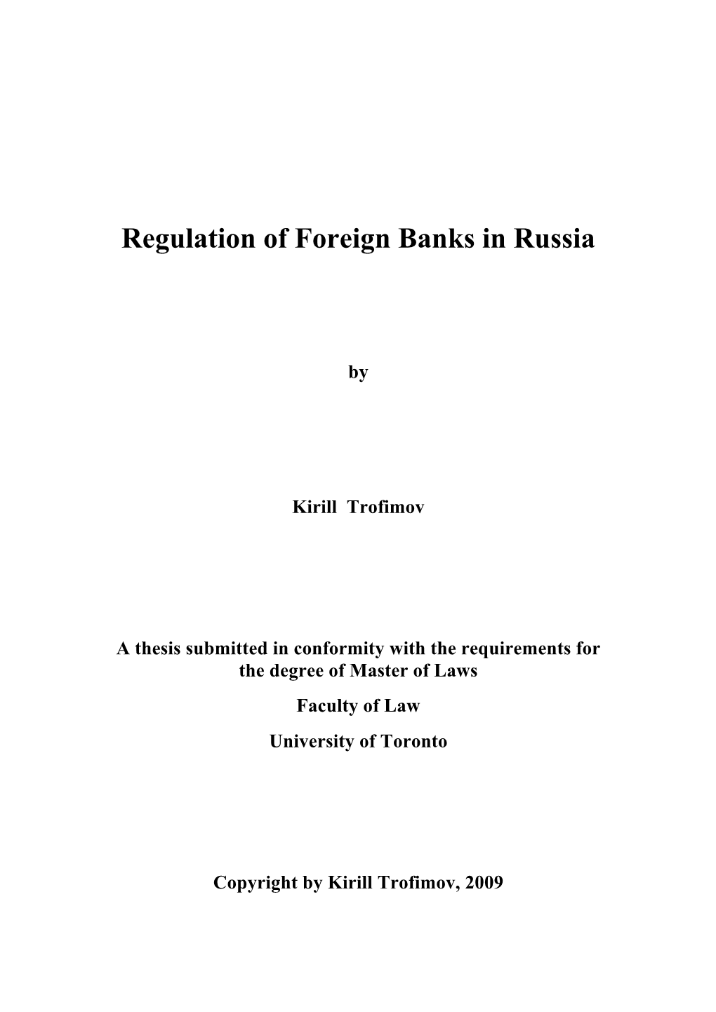Regulation of Foreign Banks in Russia